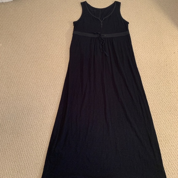 Women’s Large Eddie Bauer 100% Cotton, Black Maxi Dress w/Adjustable Waist Tie - Picture 3 of 15